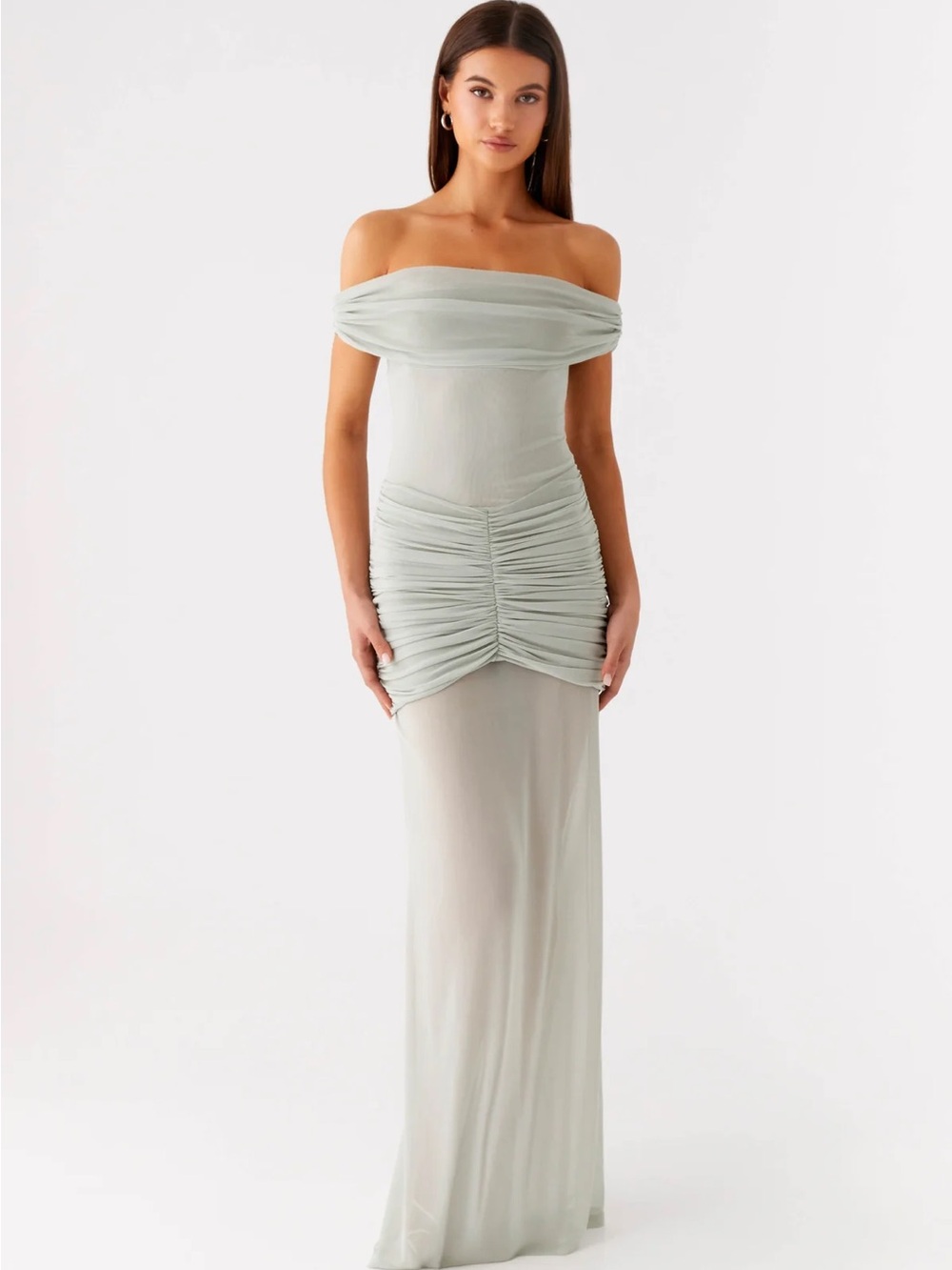 Peppermayo Strapless Ruched Sage Green Evening Gown